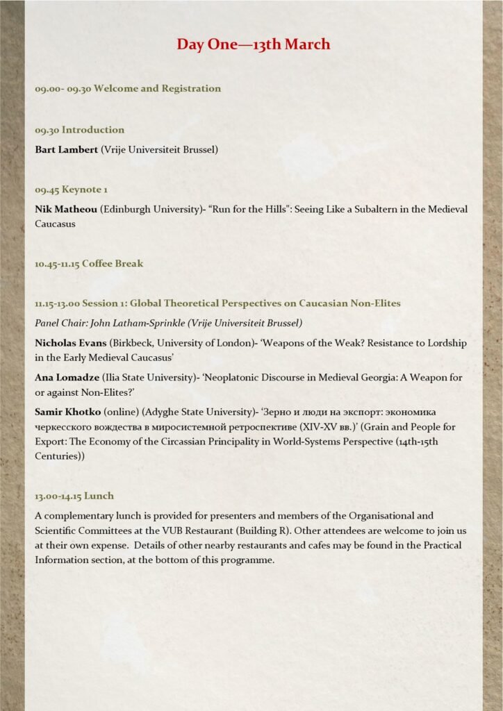 Day one programme. Text as above.